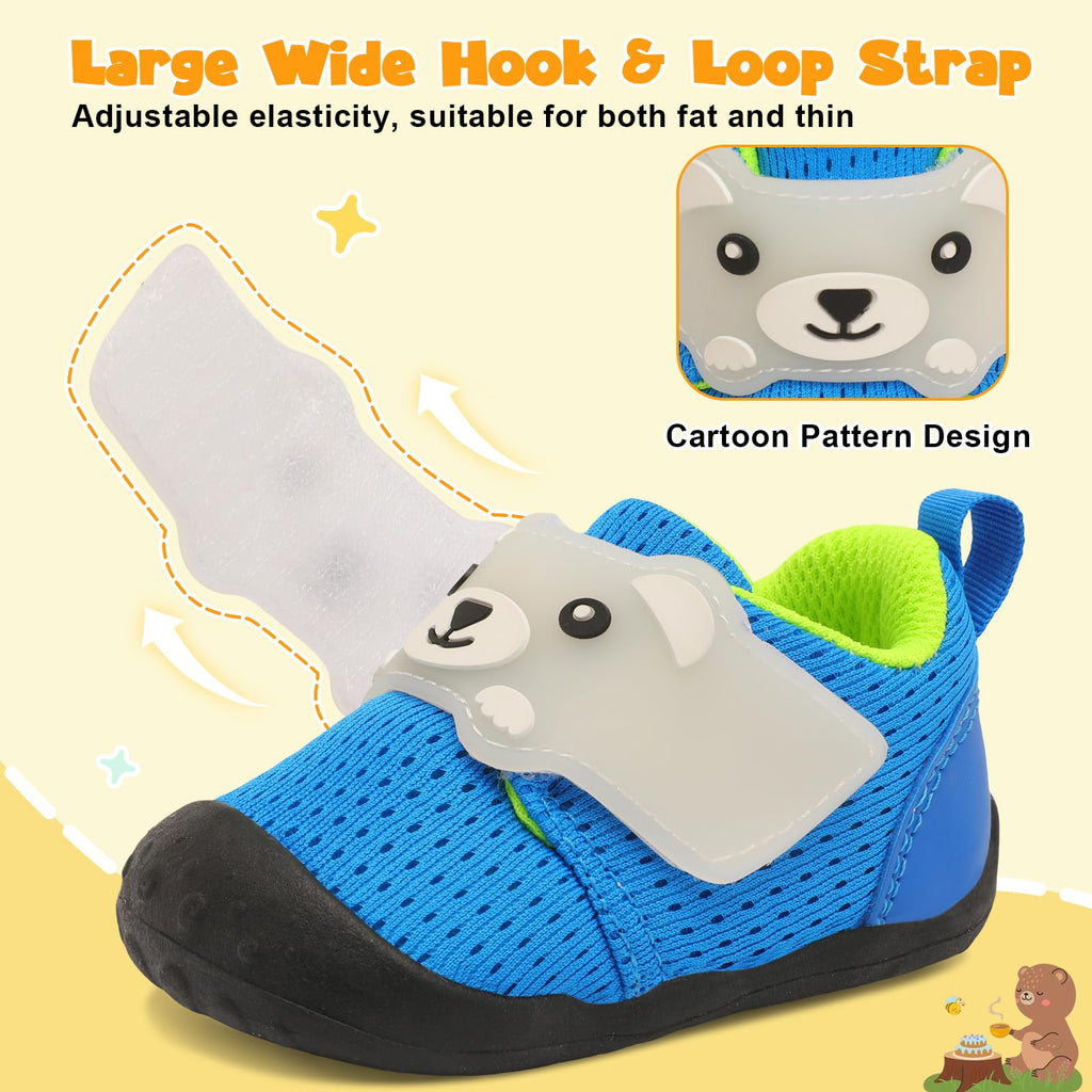 FEETCITY Baby Walking Shoes Girls Boys Infant Shoes Newborn Crib Shoe Wide Toddler Barefoot Shoe Slip On Baby Sneakers 0-6 Months Blue