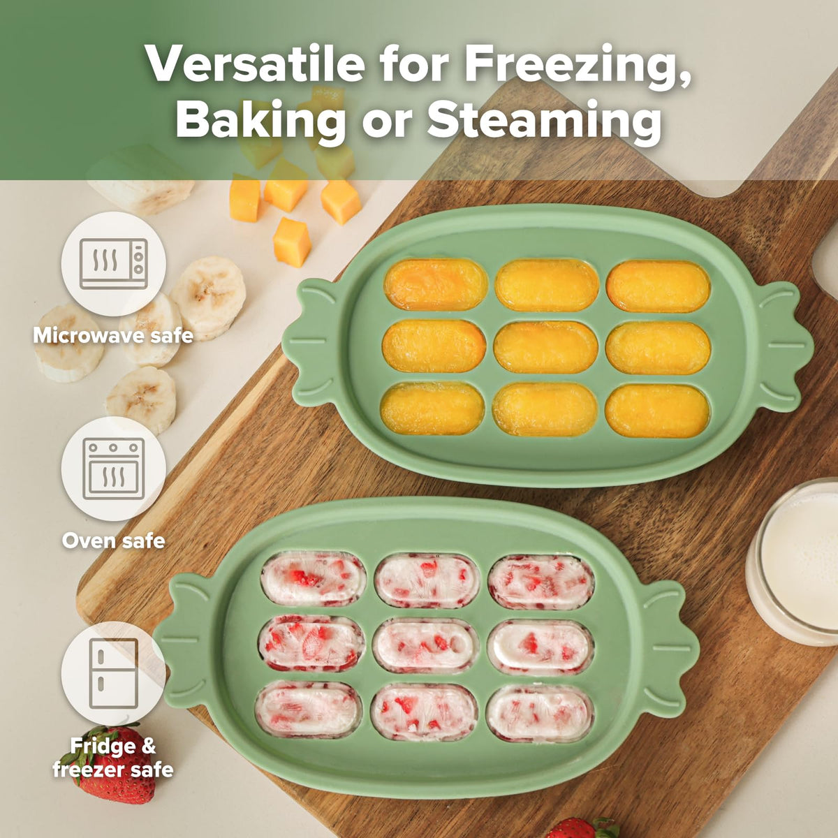 Haakaa Baby Popsicle Mold - Baby Food Maker & Breastmilk Teething Freezer Tray - BPA Free Silicone-Green