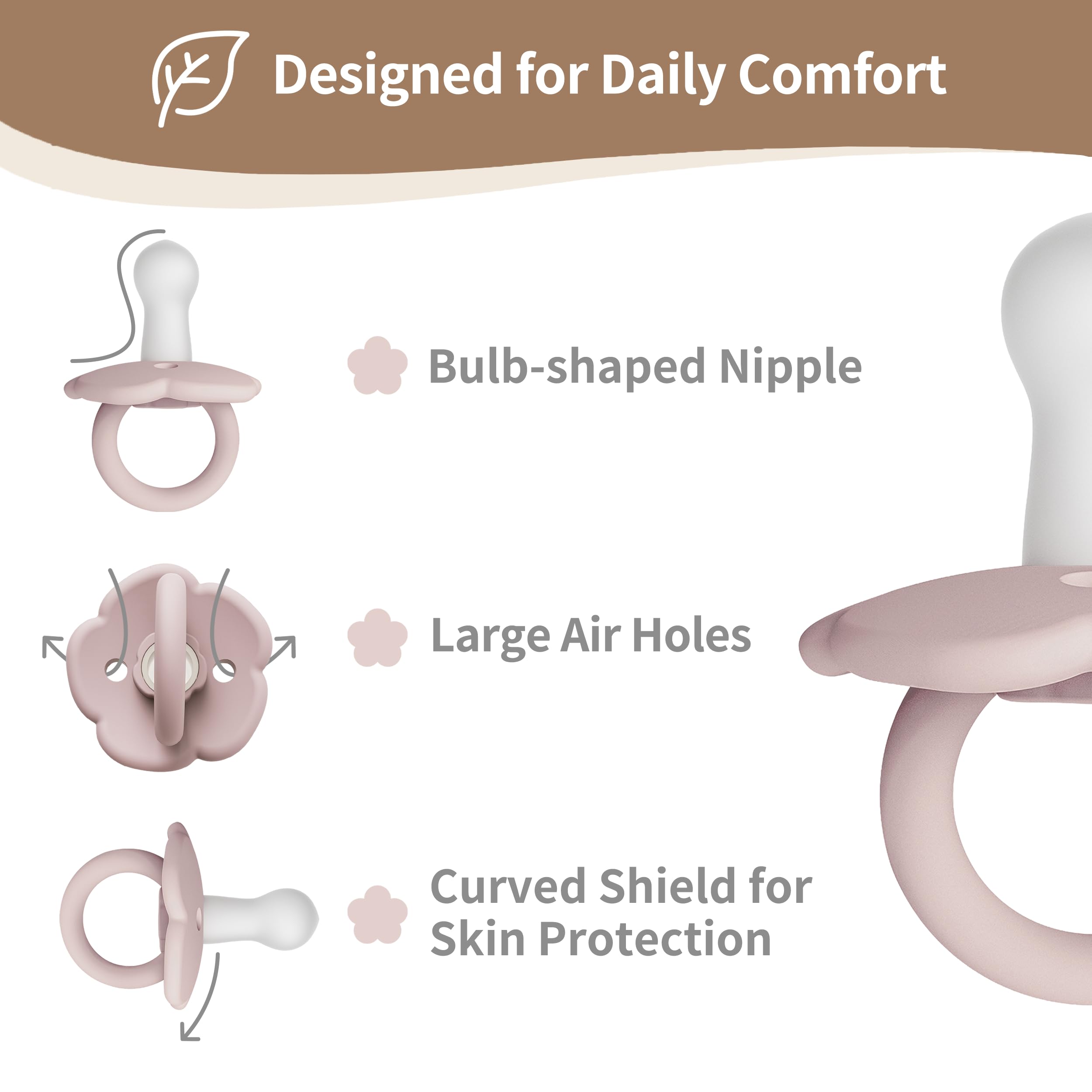 Moonkie Pacifiers Set of 2 | One-Piece Design Baby Pacifier with Large Air Holes | BPA-Free Silicone | Safe for Babies 6 Months+