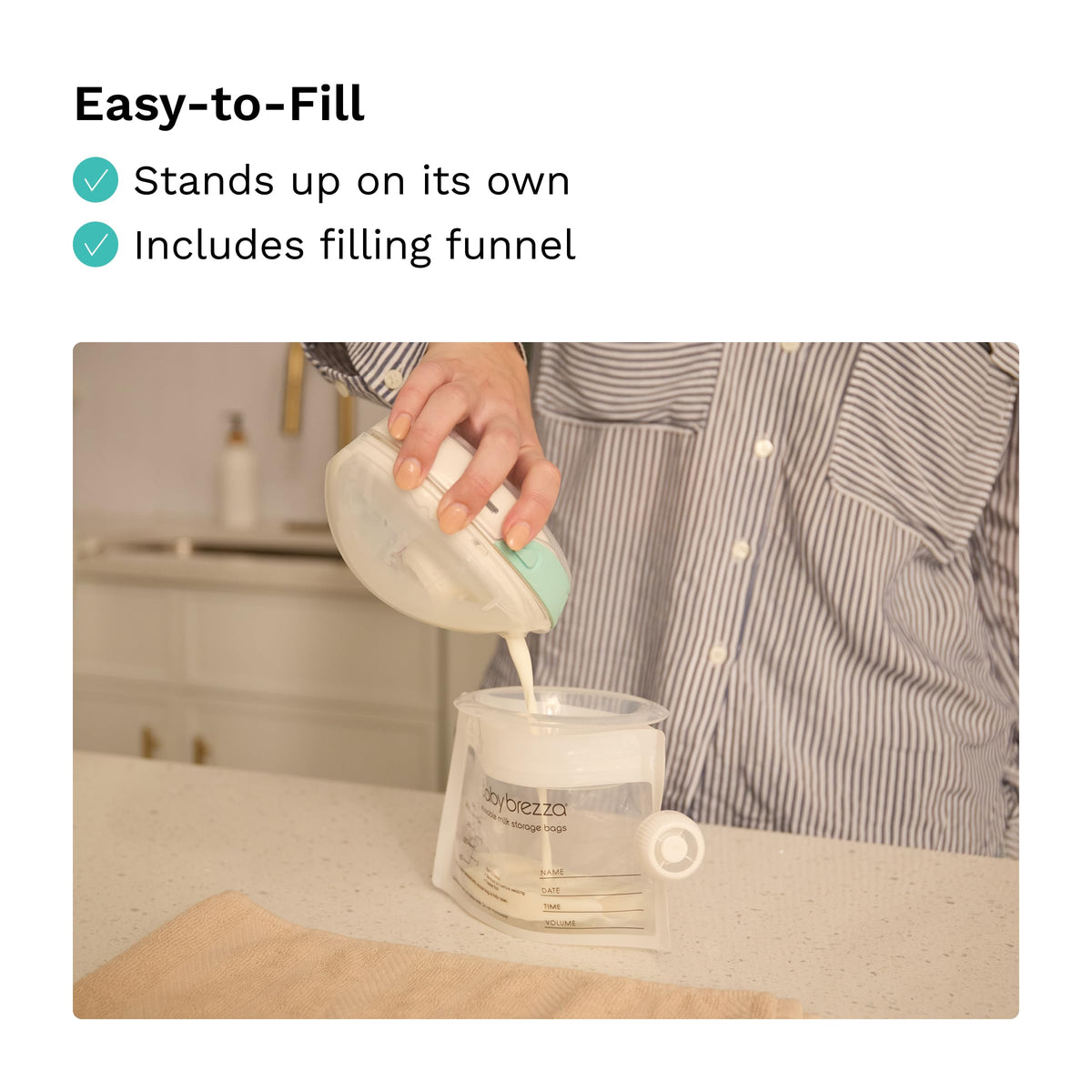 Baby Brezza Reusable Breastmilk Storage Bags, 10 Pack With Filling Funnel