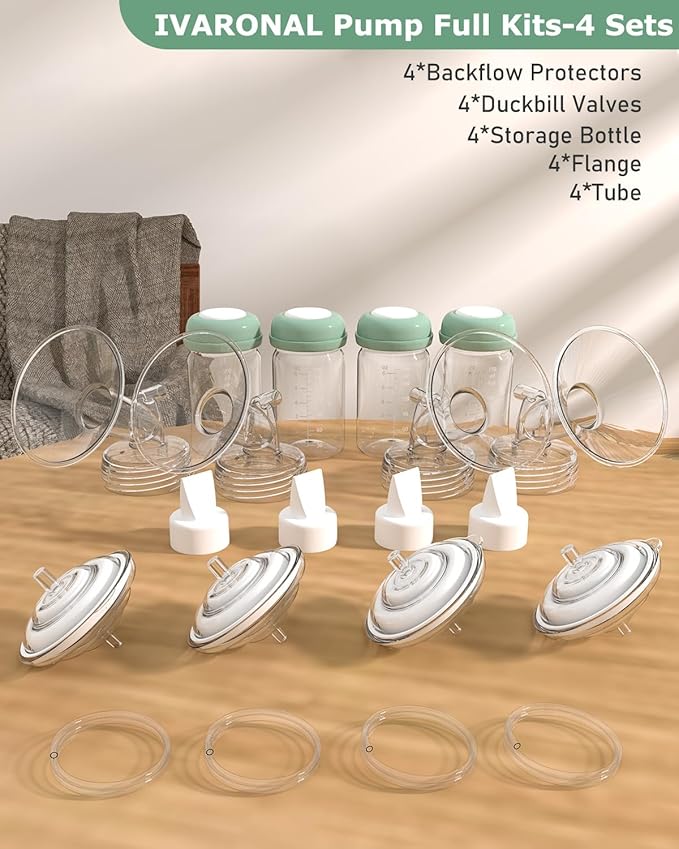 4 Full Pump Parts Kits for Spectra S1/S2/9 Plus/Synergy Gold, Replacement Kit for Spectra Pump Parts 4PC,Include 19mm Flange, Duckbill Valve, Tube, Bottle, Backflow Protector, Not Original Accessories