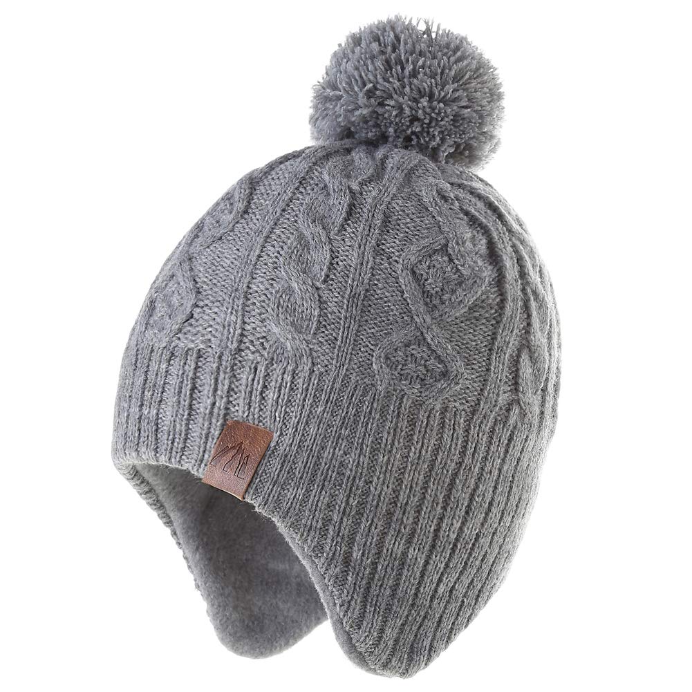 Moon Kitty Baby Boy Winter Hat with Earflaps Fleece Lined Toddler Knit Beanie Cap Cute Bear Kids Pom Pom Snow Hat for Infant Boys Girls