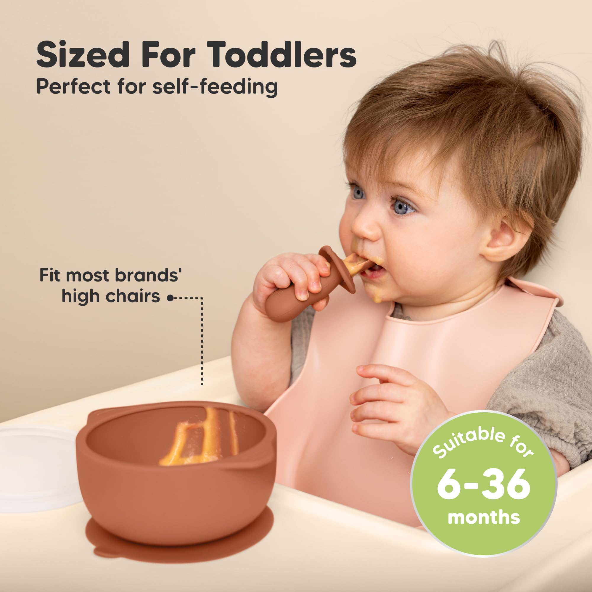KeaBabies 2-Pack Baby Bowls with Suctions, Lids, Silicone (Terracotta)