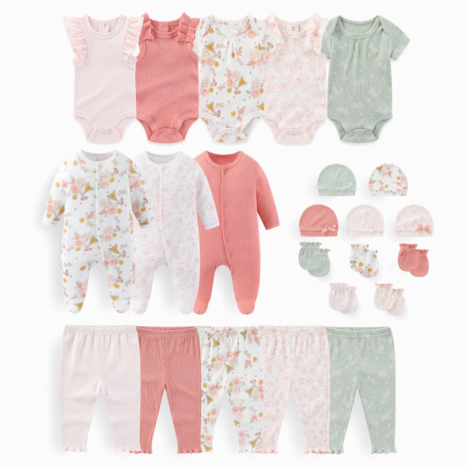 JELYLOVE 23 Pack Baby Boy Girl Bodysuits And Pants Sets New Born Outfits