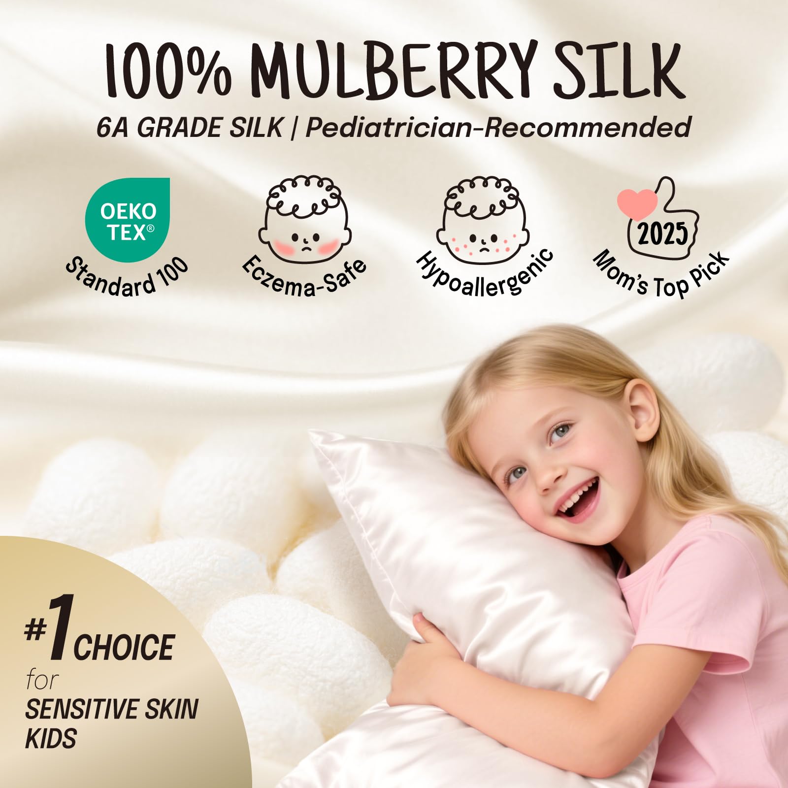 OLESILK 100% Mulberry Silk Toddler Pillowcase for Hair and Skin, Both Sides 19 Momme Pure Natural Silk Travel Pillow Cases with Hidden Zipper, 13"x 18", Dark Green