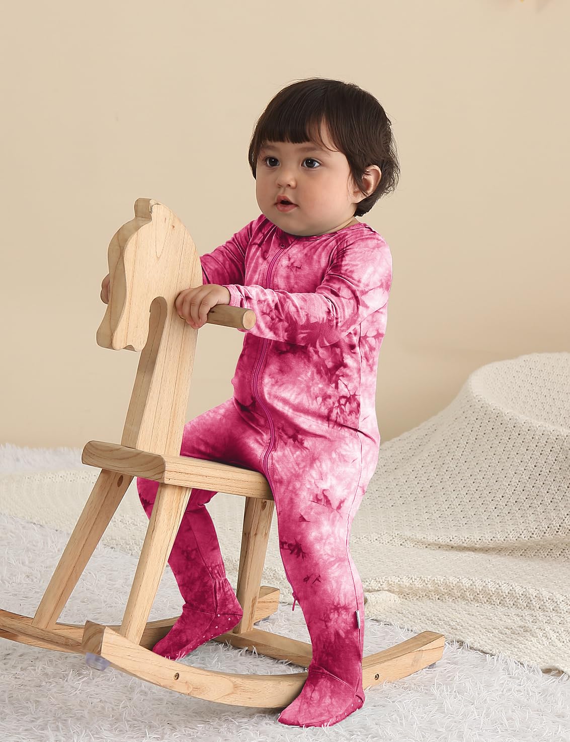 Jimonda Baby Girls Boys Bamboo Rayon Pajamas,Footed Pjs(Rose Red,18-24 M)