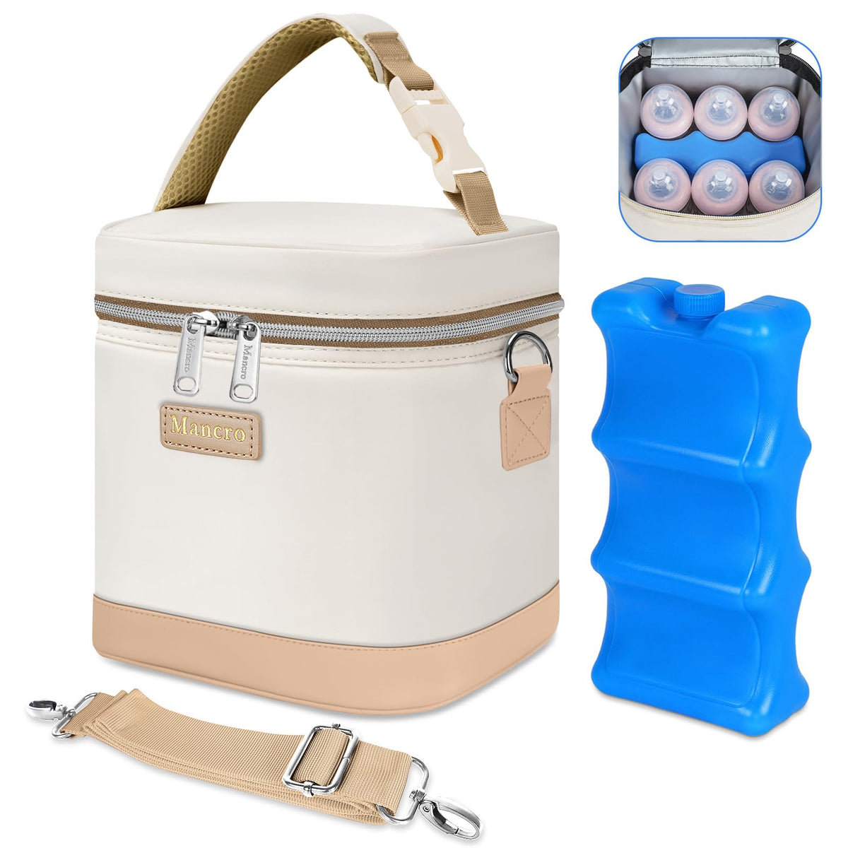 Mancro Breastmilk Cooler Bag with Ice Pack Fits 6 Baby Bottles Up to 9 Oz