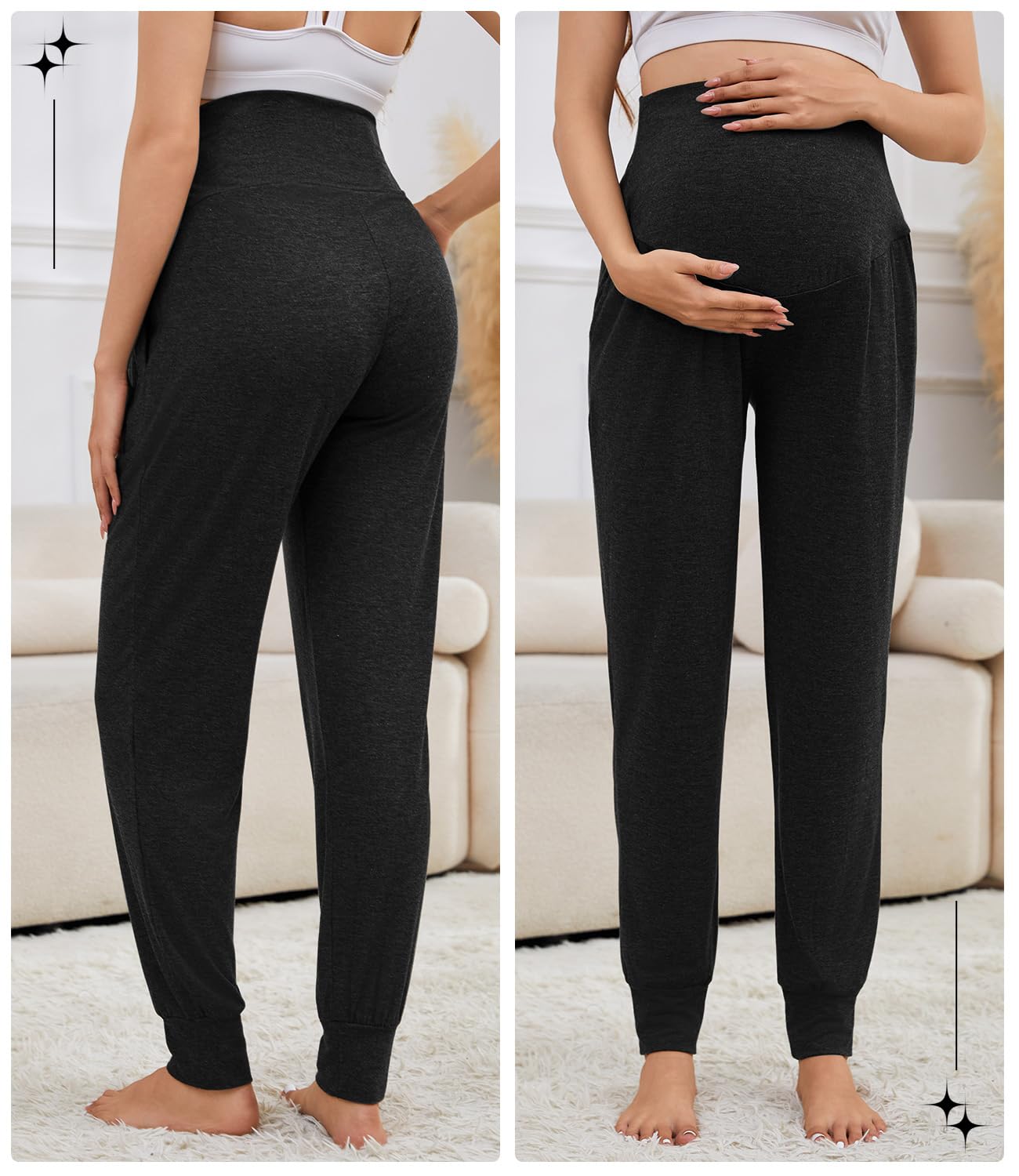 Tjukufpa 3 Pack Women's Maternity Sweatpants Over The Belly Pregnancy Jogger Pants Stretchy Maternity Pants with Pockets