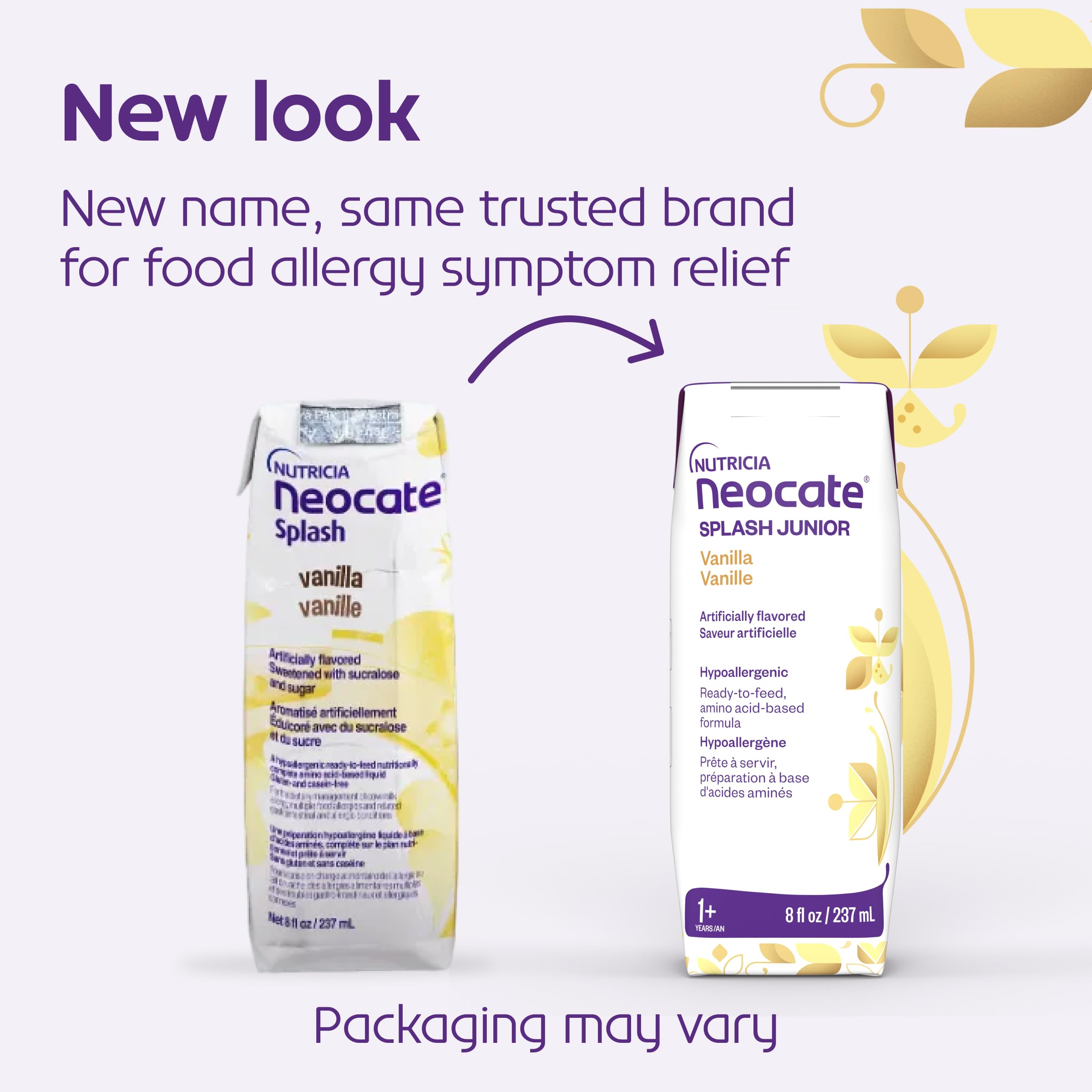 Neocate Splash Junior - 1+ years - Hypoallergenic Toddler Formula for Food Allergy Relief - Ready-to-Feed Hypoallergenic - Amino Acid-Based Toddler Junior Formula - Vanilla 8 fl oz (Case of 27)