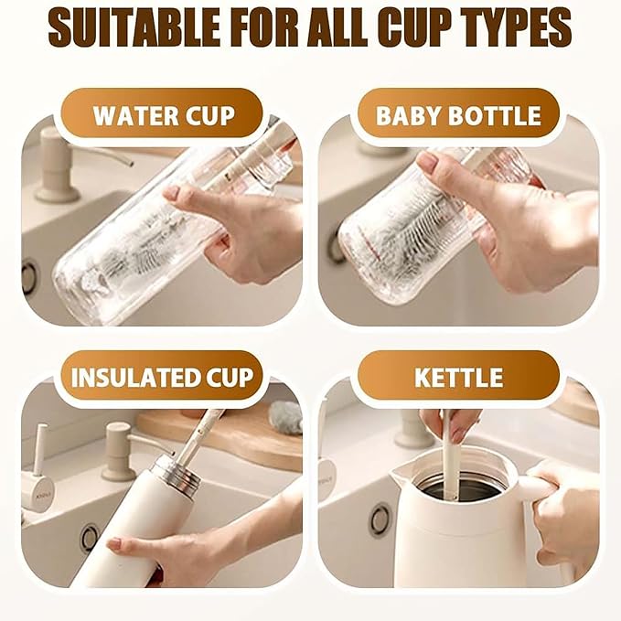 3Pcs 360° Flexible Silicone Bottle Brush with Long Handle Multifunction Flexible, Deep Cleaning for Narrow Neck Bottles, Baby Bottles, Water Bottles (Rouge Powder)