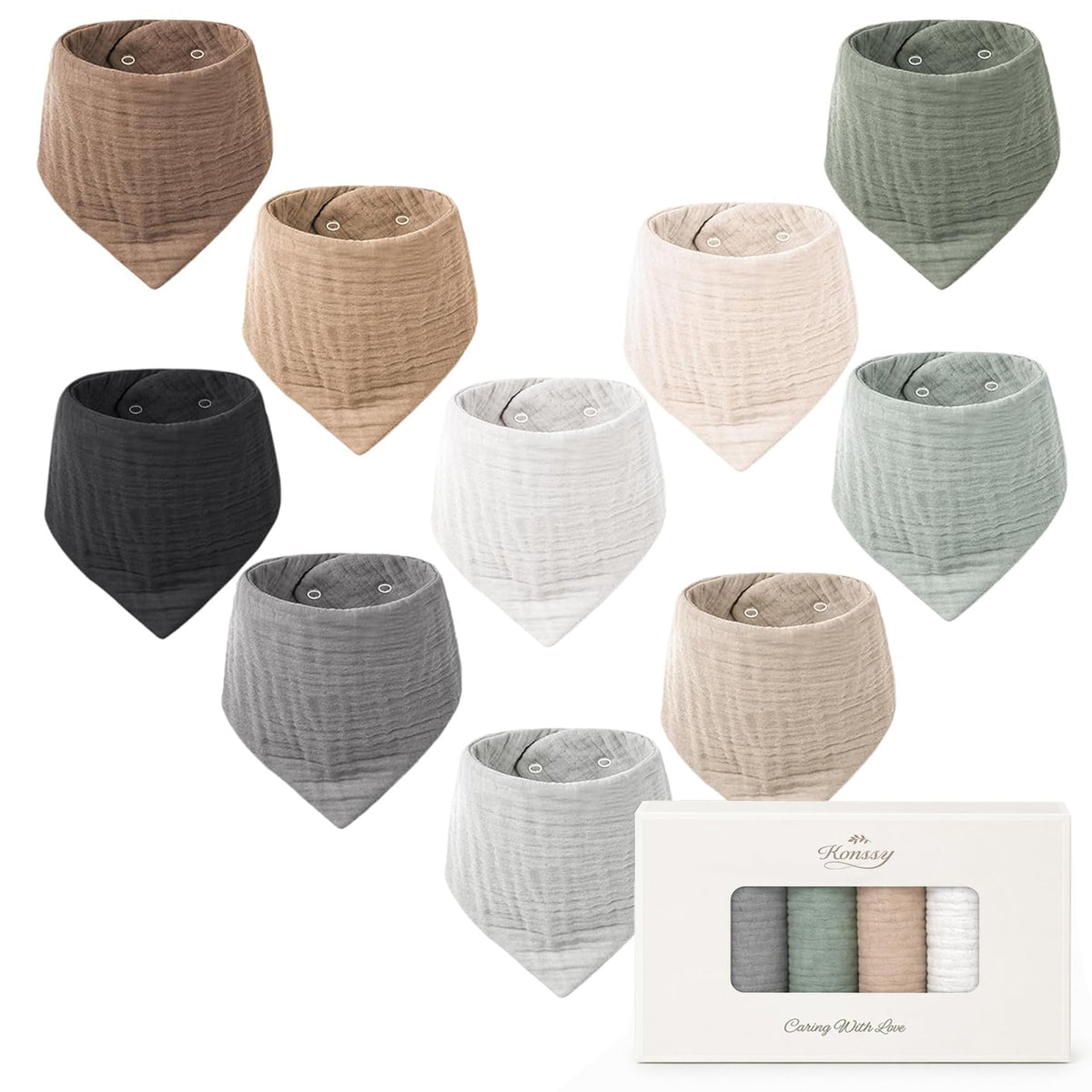 Konssy 10 Pack Baby Muslin Bandana Bibs for Drooling and Teething