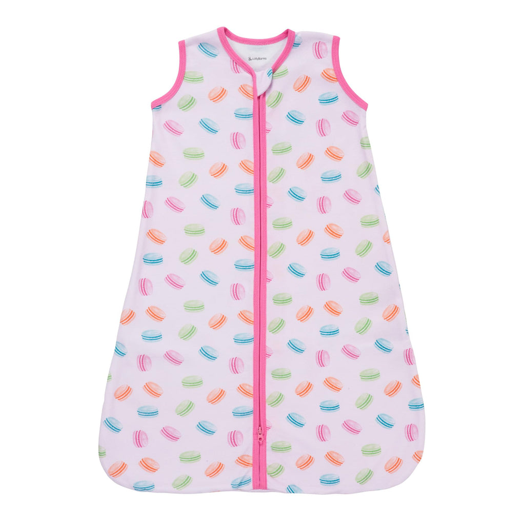 LollyBanks Baby Sleep Sack for Girls, 100% Cotton Comfortable Sleep Sack 0-6 Months with 2-Way Zipper, Soft and Lightweight 0.5 TOG Baby Wearable Blanket, Baby Essentials (Macaron Print)