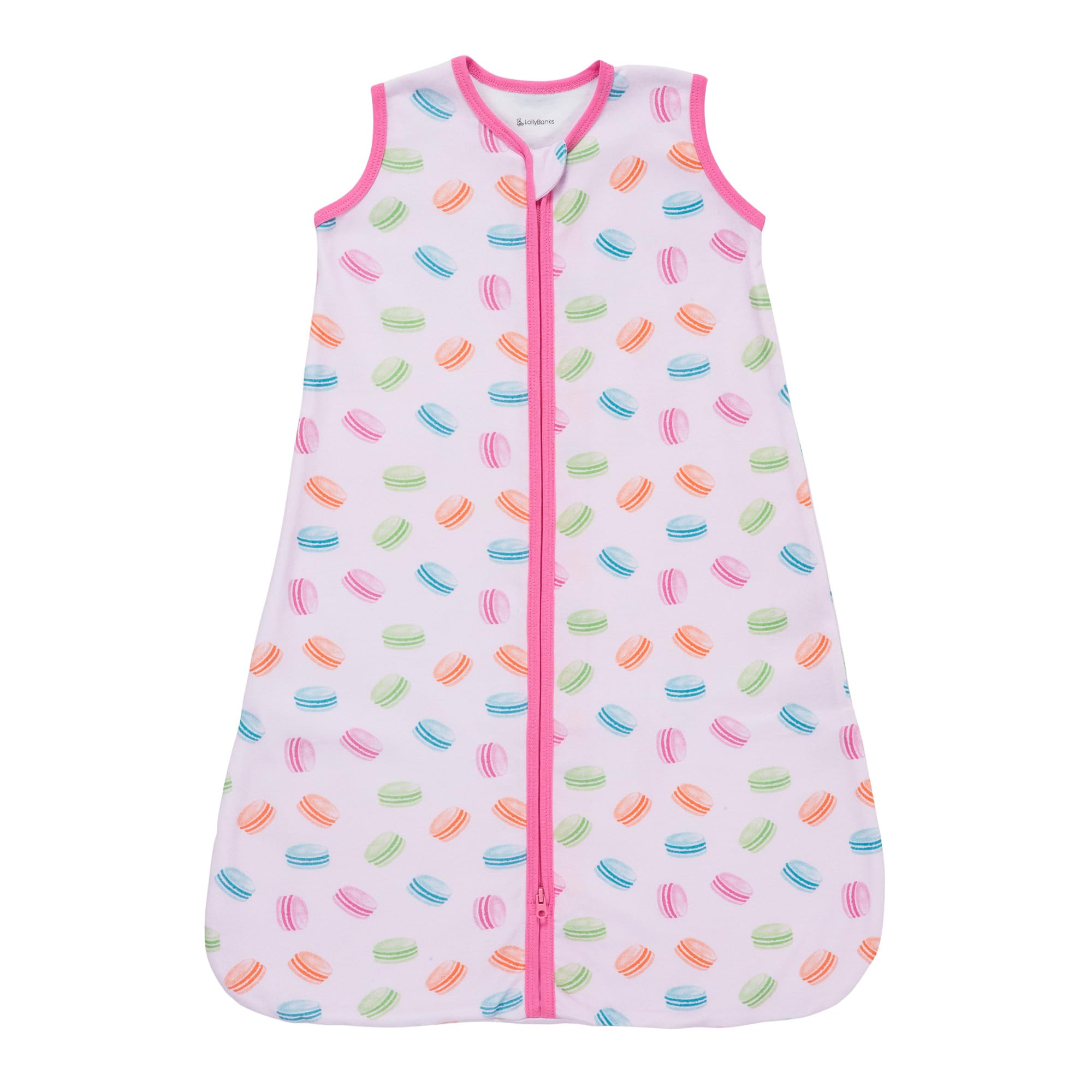 LollyBanks Baby Sleep Sack for Girls, 100% Cotton Comfortable Sleep Sack 0-6 Months with 2-Way Zipper, Soft and Lightweight 0.5 TOG Baby Wearable Blanket, Baby Essentials (Macaron Print)