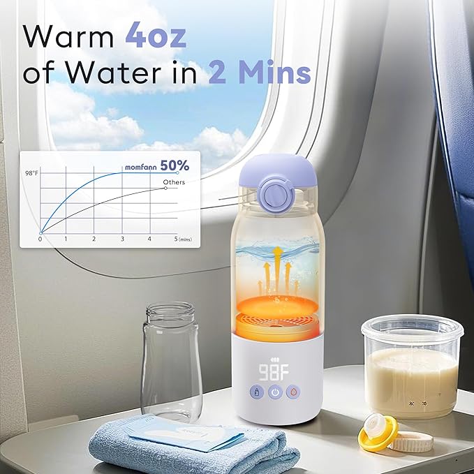 Portable Bottle Warmer for Travel, Dual Heating Modes Baby Milk Warmer On The Go for Breastmilk, Water and Formula, Precise Temperature Control with 5 Levels, Long-Lasting Battery (Purple)