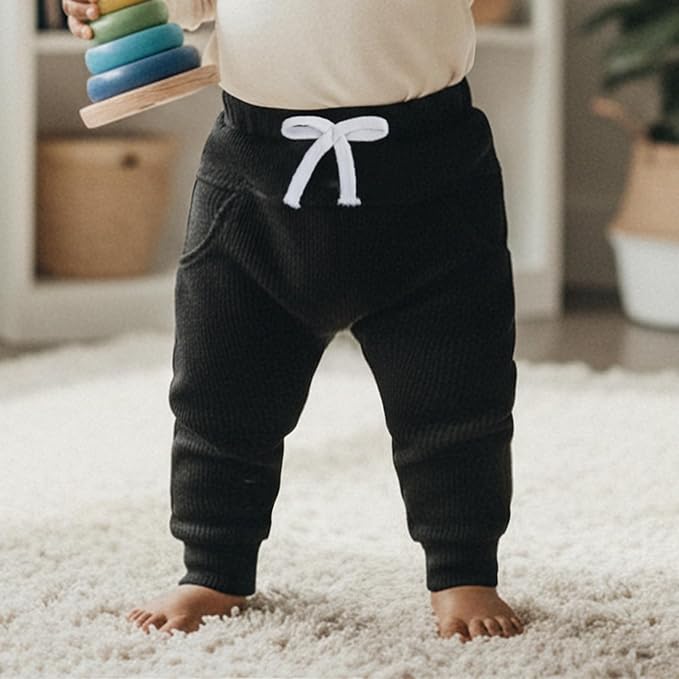 Sejardin Toddler Baby Boy Girl Pants 3 Pack Solid Color Elastic Waist Jogger Sweatpants Newborn Infant Casual Bottoms