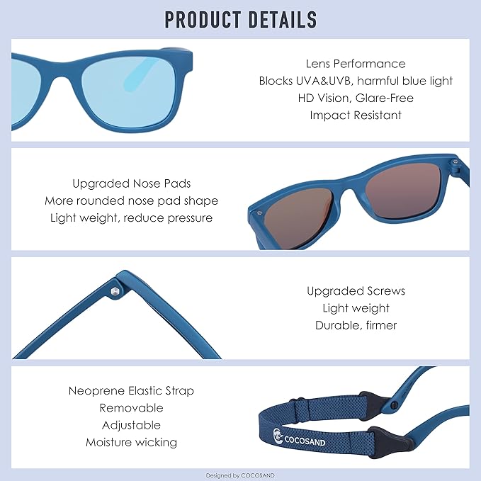 COCOSAND Flexible Baby Sunglasses with Strap Polarized UV Protection for Toddler Infant Newborn Boy Girl Age 0-24 Months