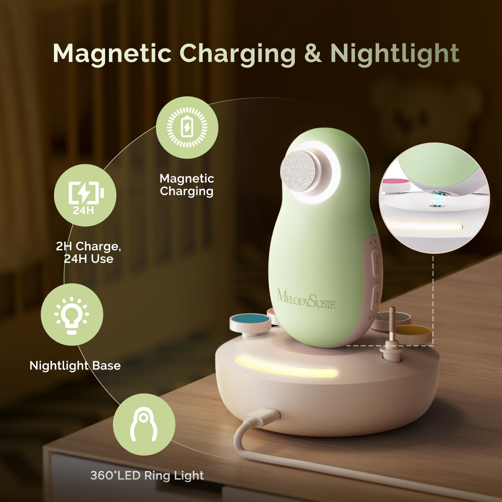 MelodySusie Baby Nail File PC20F with Night Light for Newborn Nail Care