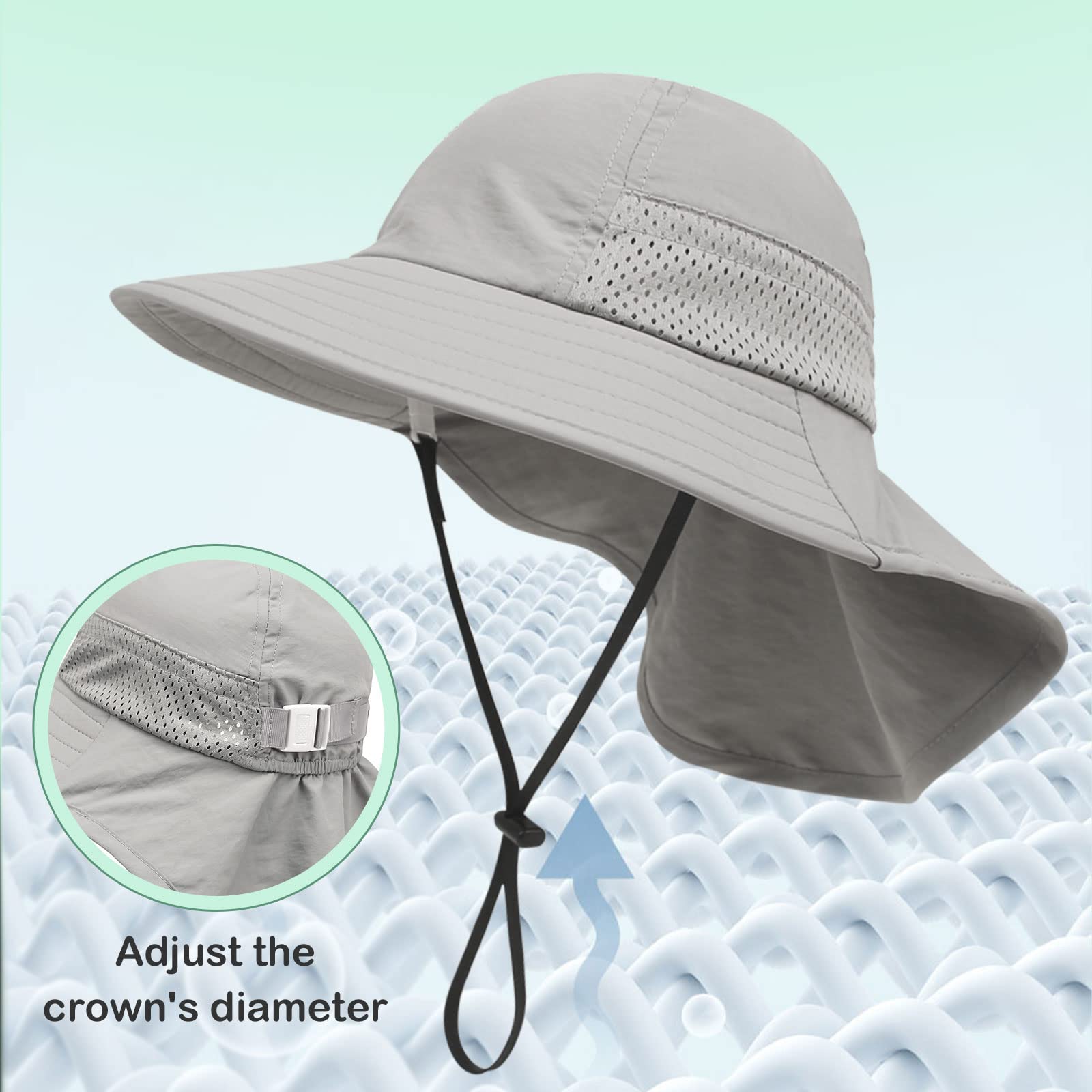XIAOHAWANG Girls Sun Hat Baby Beach Hats Boys UPF 50+ Kids Summer Protection Cap Toddler Breathable Caps Wide Brim (2-6Years, Grey)