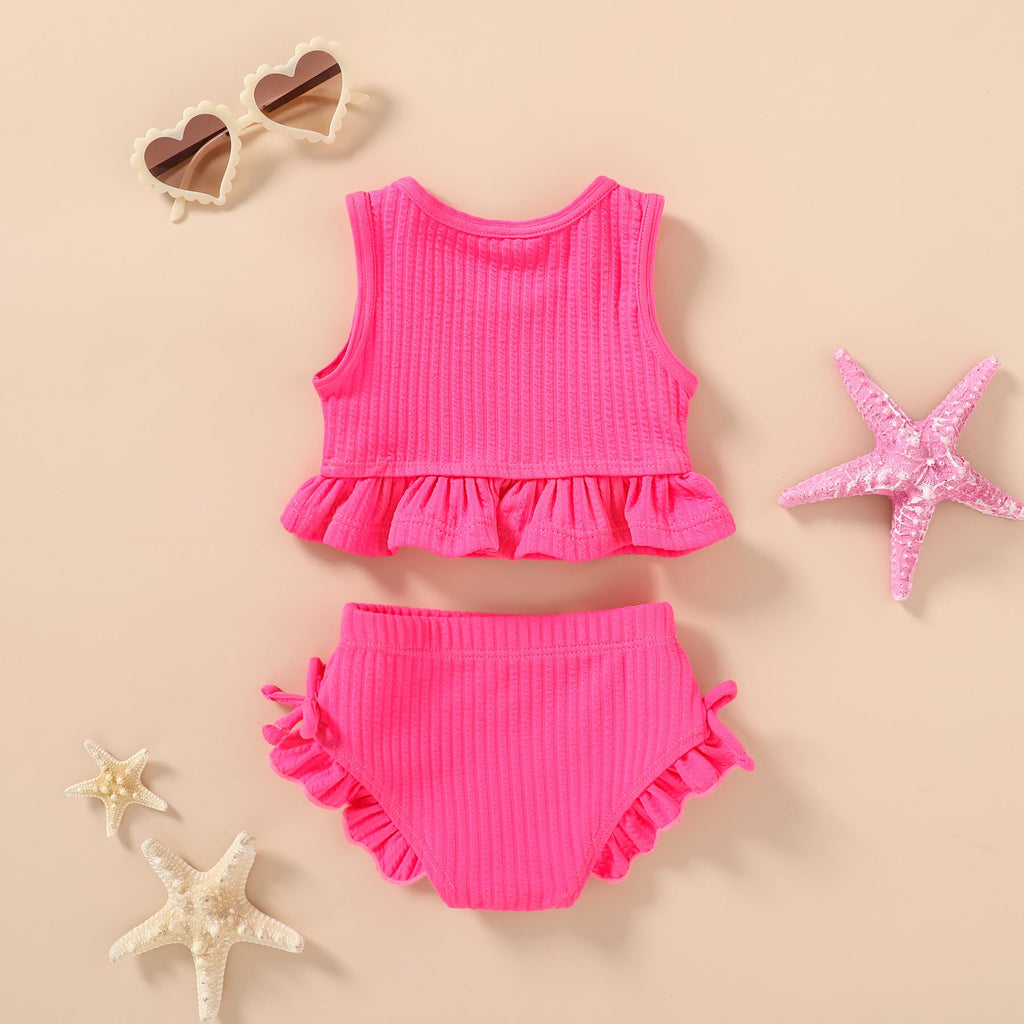 Baby Swimsuit Toddler Girl Bathing Suit Summer Solid Color Bikini Set Beach Two Piece Swim Wear (Hot Pink, 18-24 Months)