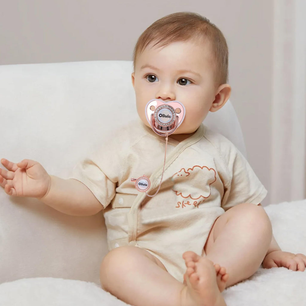 Munchewy Custom Made Pacifier with Name for Newborn Baby Boys Gift(Black)
