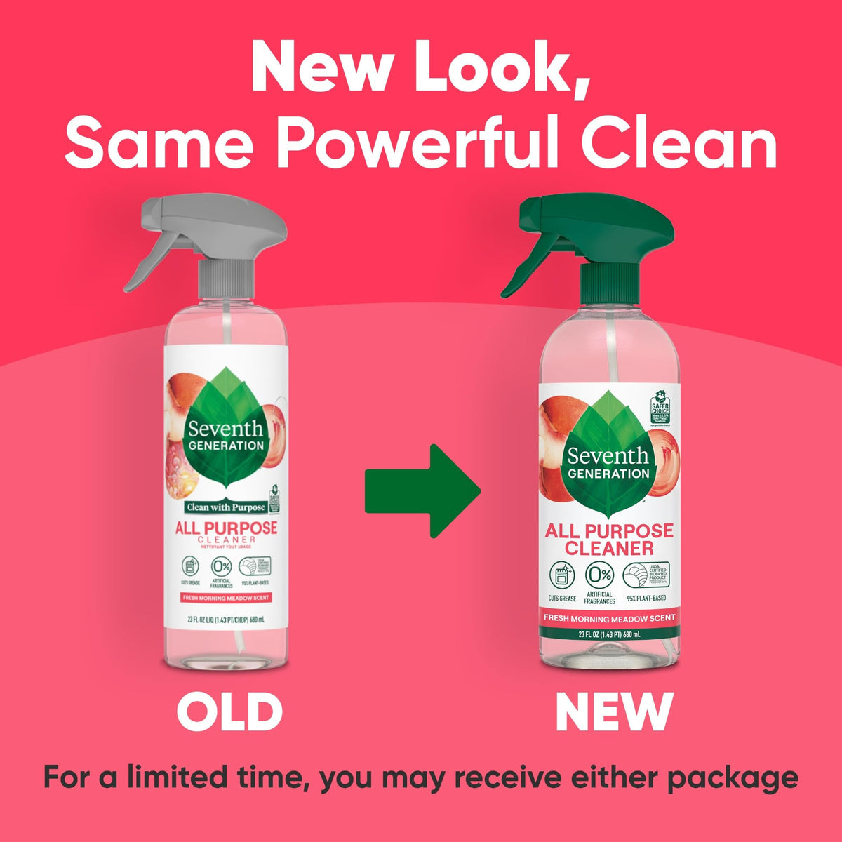 Seventh Generation All Purpose Cleaner, Degreasing Formula, Fresh Morning Meadow Scent, 23 oz (Pack of 4)
