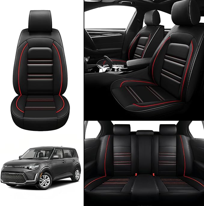 Seat Covers for kia Soul 2010-2025 | 5-Seats Leather Seat Covers, Easy to Install Automotive Seat Covers Full Set (Full Set, Beige)