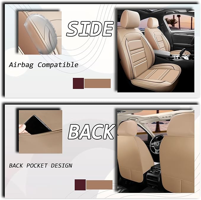 Seat Cover for kia Forte 2010-2024 | Car Seat Covers Front Seats, Waterproof Seat Protectors, Automotive Front Seat Covers (Front Seat, Beige)