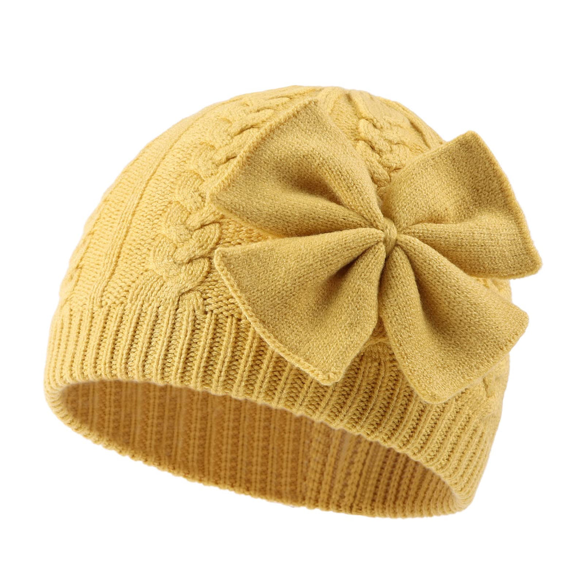 JANGANNSA Winter Warm Knitted Baby Hat for Girls Cotton Lined Infant Toddler Hat Autumn Cute Bow Classic Girls Beanie 0-6Y (Black+Gray+Caramel,S)