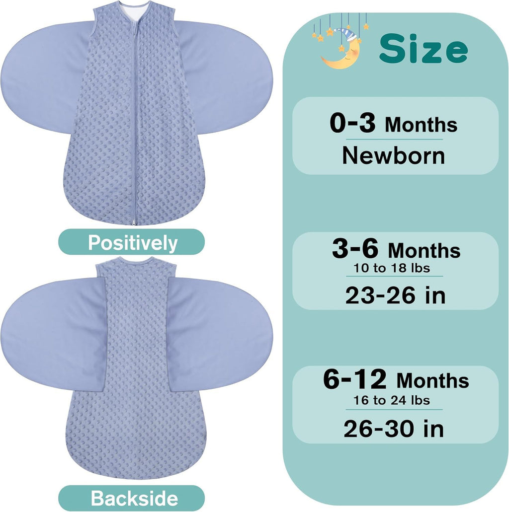 BSTOPPT Fleece Newborn Sleep Sack Baby Swaddle,3-Way Adjustable Wearable Blanket,2 Pack Fleece Swaddling sleeping bag TOG 2.0， (Blue&Green, 0-3 Months)