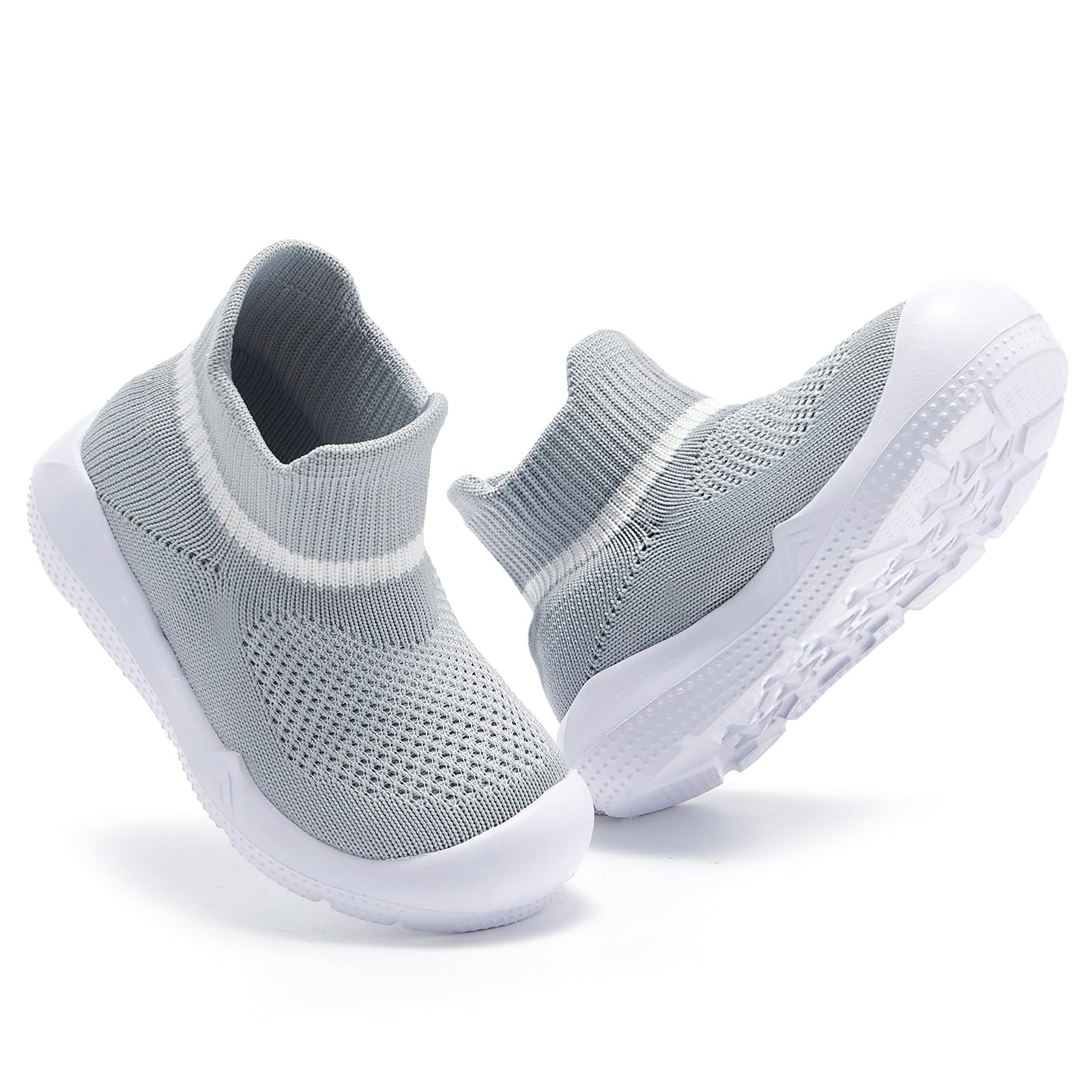 MORENDL Toddler Sock Shoes Baby Walking Shoes Infant Slippers Boys & Girls Non-Slip Sneakers Grey