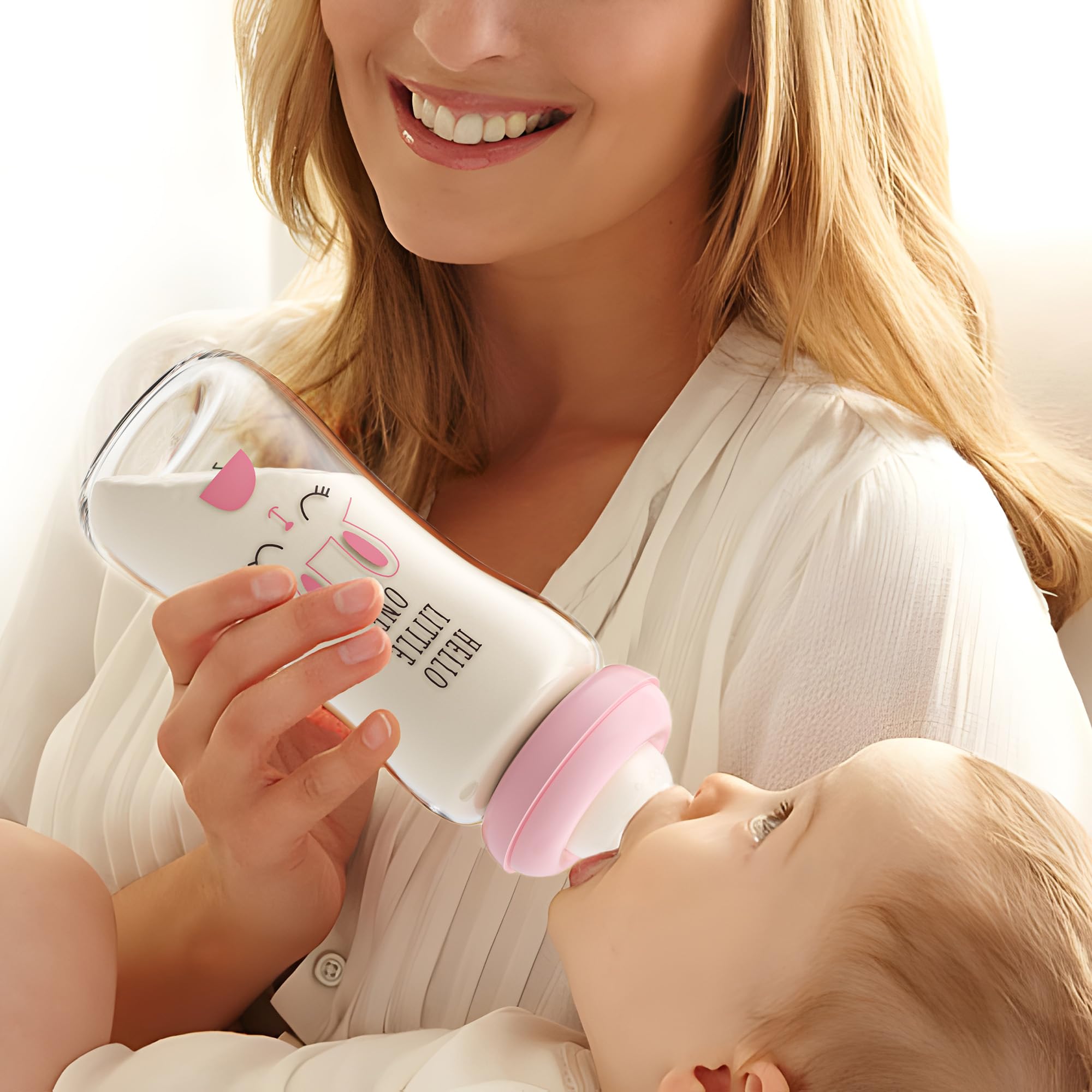 YOHKOH Natural Glass Baby Bottle with Level 2 Medium Flow Nipple, Newborn Anti-Colic Baby Bottles, Wide Neck Mushroom Baby Glass Bottle (8.8ounce (Pack of 4), Multicolour1)