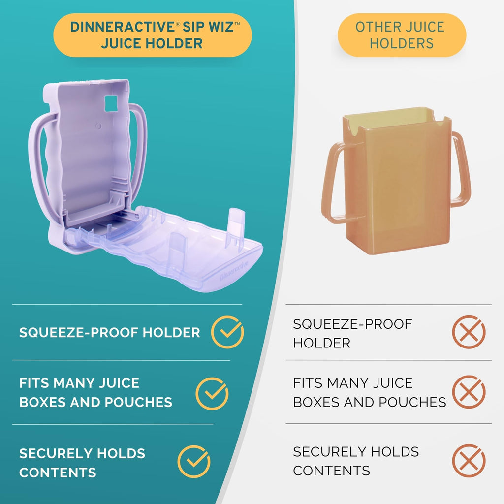 Dinneractive Sip Wiz - Baby Pouch Holder & Juice Box Holder - Anti-Squeeze Yogurt Pouch Reusable Toddler Essentials 2 Pack