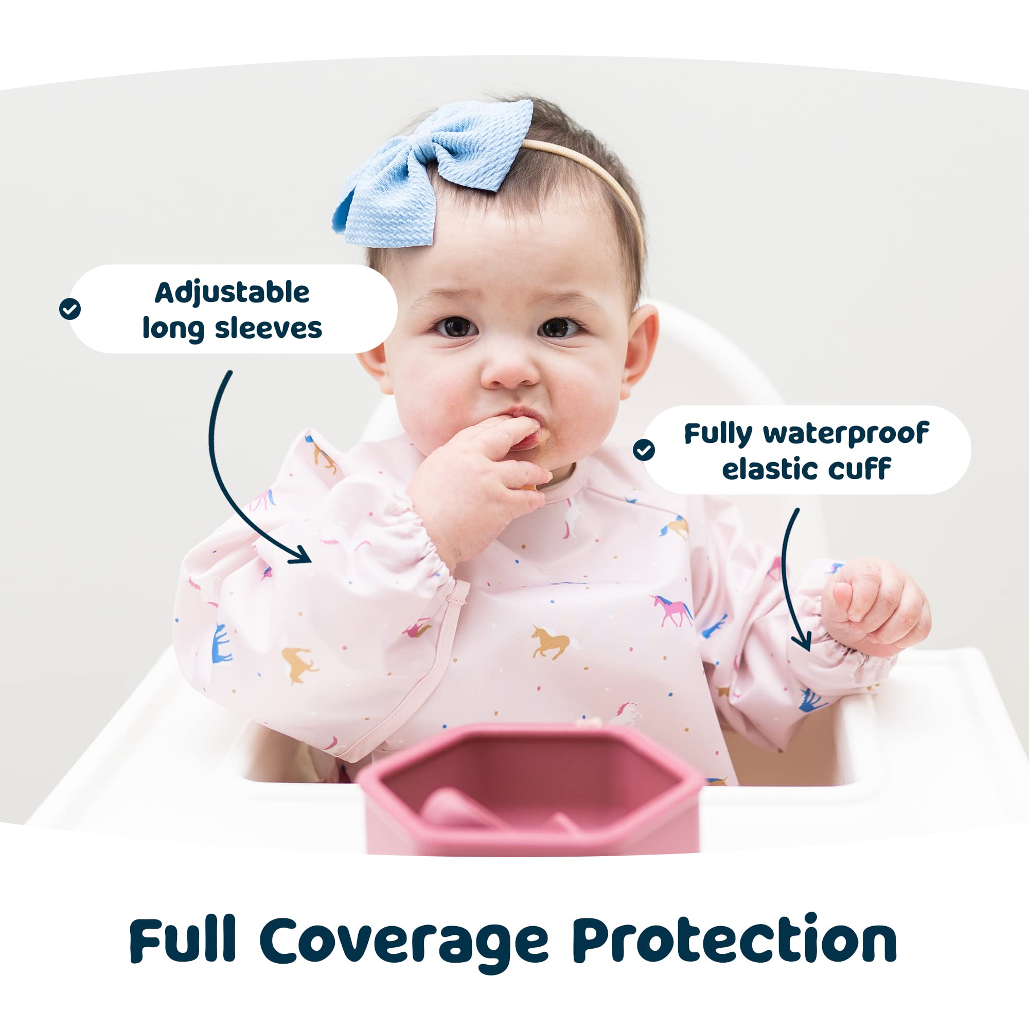 Tiny Twinkle Long Sleeve Bib for Babies & Toddlers | Waterproof Smock Bib for Eating | Machine Washable & Mess-Proof Feeding Essentials | Newborn Shower Gift (Unicorn Confetti, 2-4Y)