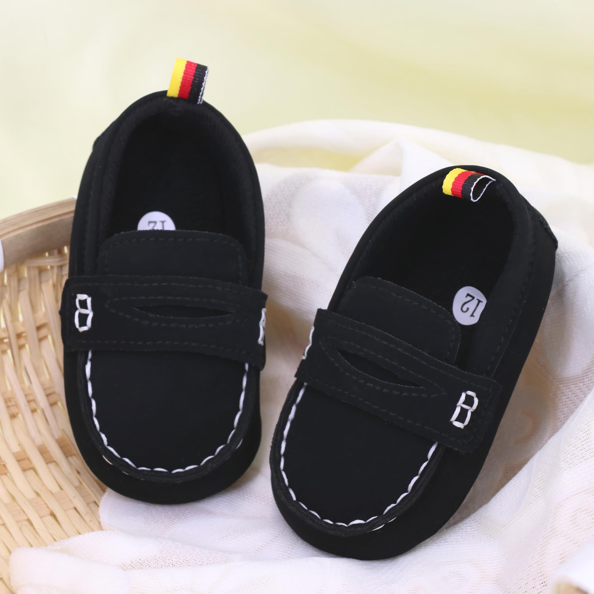 LONSOEN Baby Girls Boys Loafers Prewalker Dress Crib Shoes 6-12 Months,BAY230 Black 12