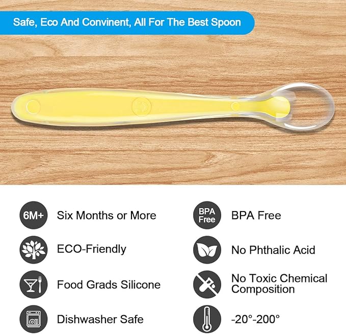 Vicloon Baby Silicone Spoons, 5 PCS Baby Training Feeding Spoons for First Stage 4 Months Toddlers, Infants Utensils Feeding Supplies, Soft Tip BPA Free Gum-Friendly Dishwasher Boil-Proof