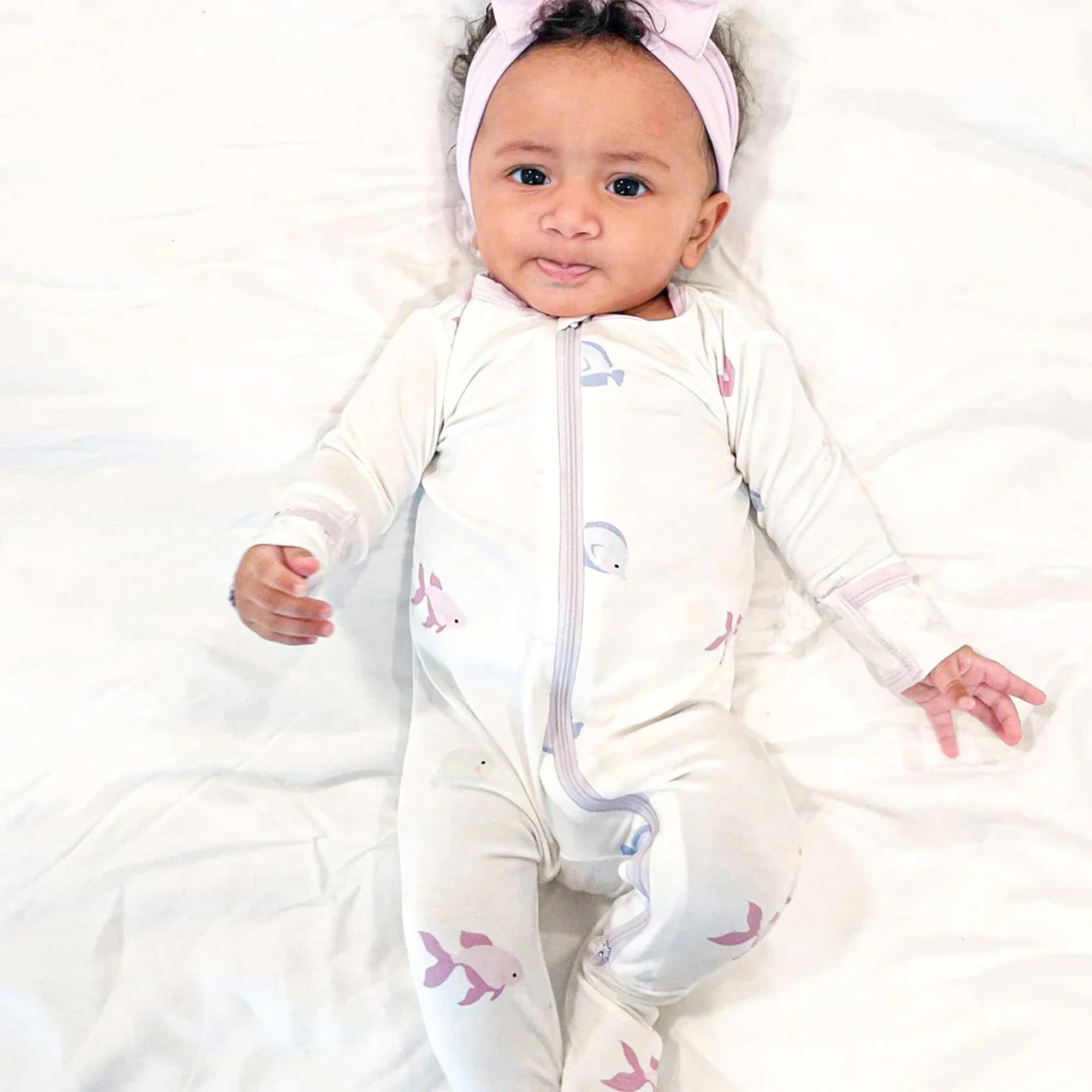 Bamboo Little Soft Baby Footie Pajamas, Baby Clothes, Newborn Sleepers, 95% Viscose and 5% Spandex, Fish, 6-9 Months