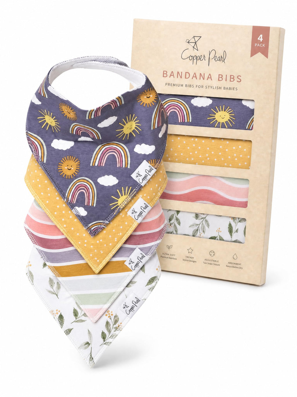 Copper Pearl Baby Bibs for Baby Boy or Girl – Bandana Drool Bibs for Teething, Absorbent Bibs for Eating, Newborn to Toddler, 4 Pack, Bison