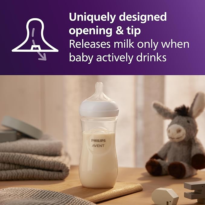 Philips Avent Natural Baby Bottles with Natural Response Nipples (Fast Flow, Flow 4), 11oz, 2-Pack, SCY906/02