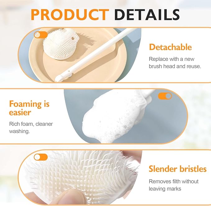 360° Flexible Silicone Bottle Brush with Long Handle,2025 New Multifunction Cleaning Foldable Cleaning Tool,Soft Bristle Silicone Cup Brush for Narrow Neck Bottles,Water Bottles (White/2pcs)