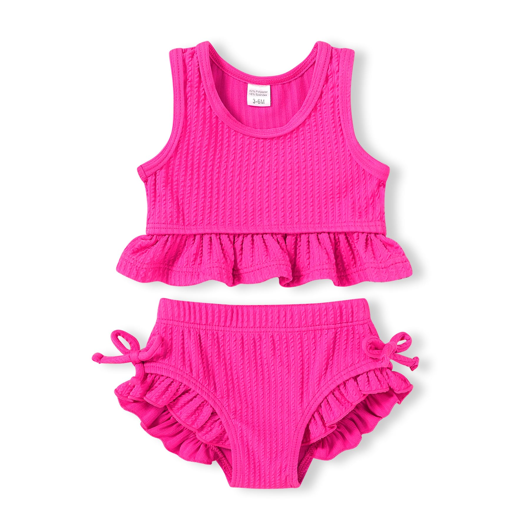 HAPPYMA Baby Swimsuit Toddler Girl Bathing Suit Summer Solid Color Bikini Set Beach Two Piece Swim Wear (Rose Pink, 12-18 Months)