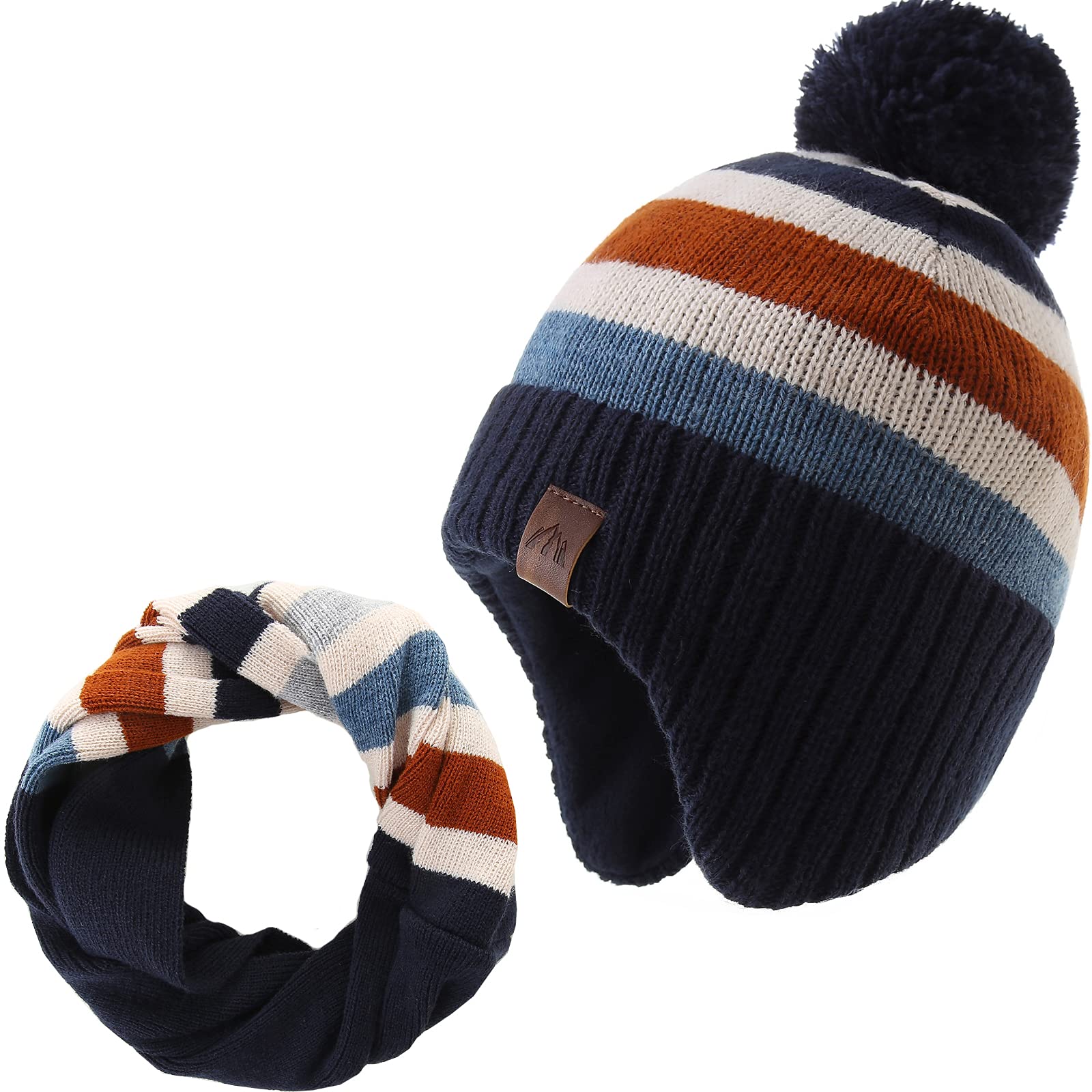 LMLALML Boys Winter Hat Scarf Set Earflap Knitted Beanie for Kids