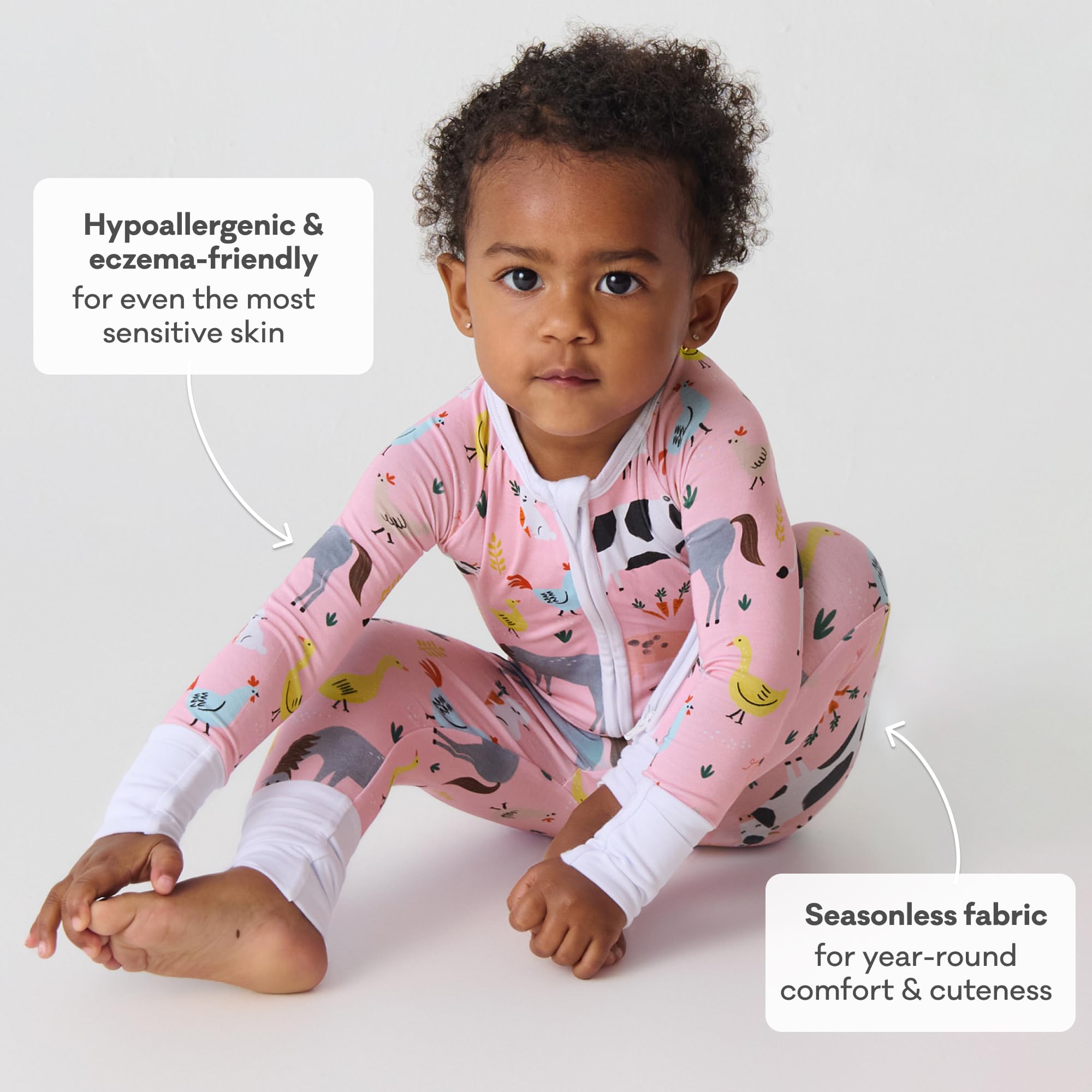 Little Sleepies Baby Pajamas, Pink Farm Animals, 3-6M