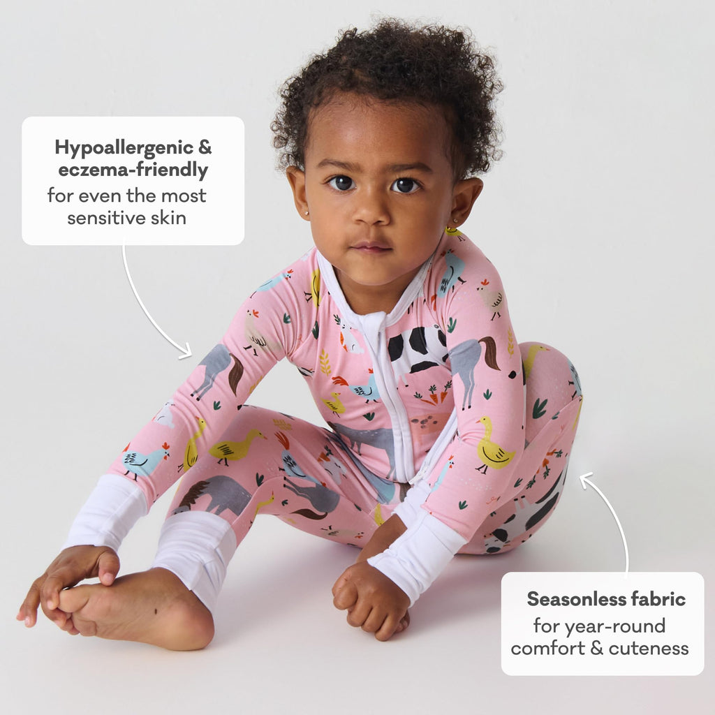 Little Sleepies Baby Pajamas, Pink Farm Animals, 18-24M