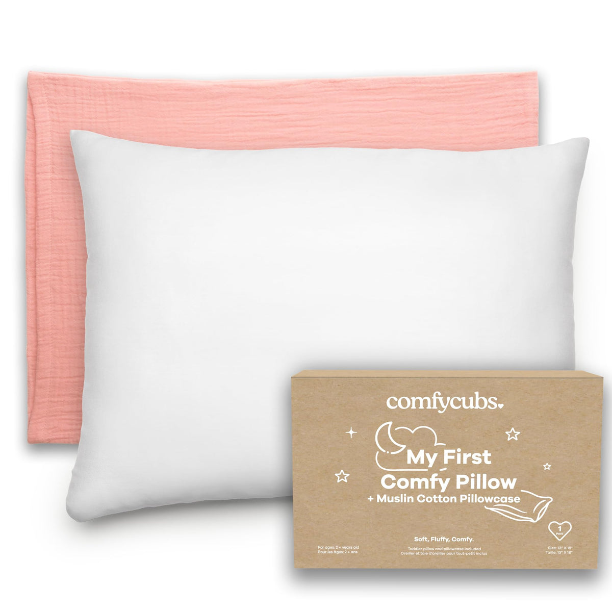Comfy Cubs Toddler Pillow with Muslin Pillowcase, 13 x 18 in, 2 Pack - Lightweight, Breathable Microfiber Fill for Sleeping and Travel - Soft and Cozy Small Pillow for Toddlers - Sage