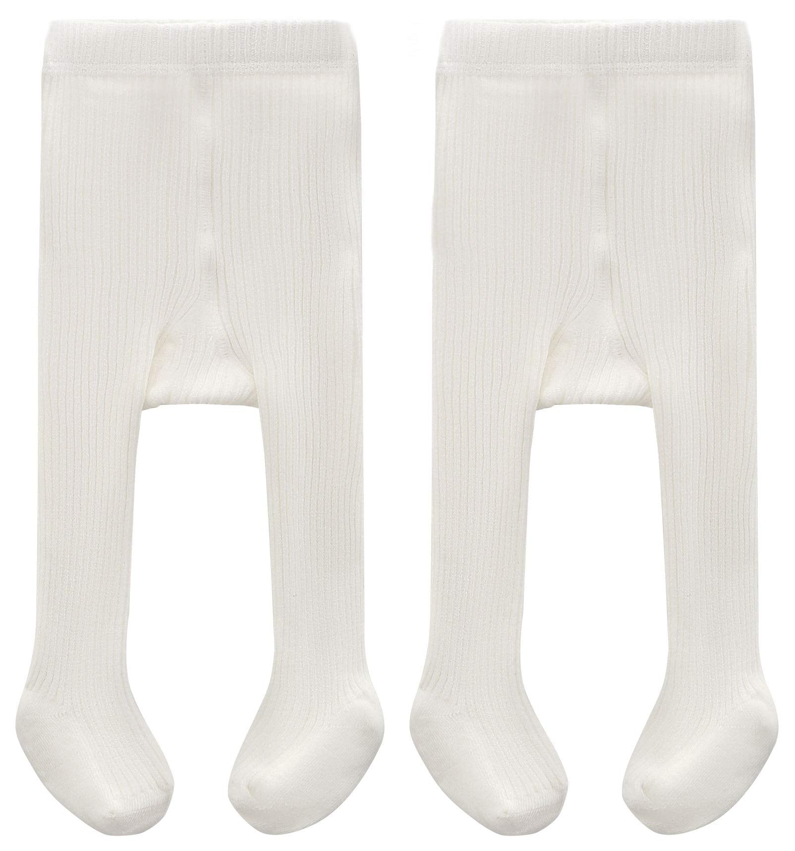 CECORC Girls Tights – Thick Toddlers Girl Leggings–Seamless Cable Knit Cotton Stockings – Girls' Accessories,8-10 Years, 2 Pack (White+white)