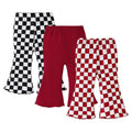 SOBOWO Checkered Baby Girl Flare Pants 3 Pack Toddler Bell Bottoms Plaid Ruffle Leggings Pants Fall Winter Outfits Size 6M-4T(6-9 Months, Black&White Plaid/Red/Red&White Plaid)