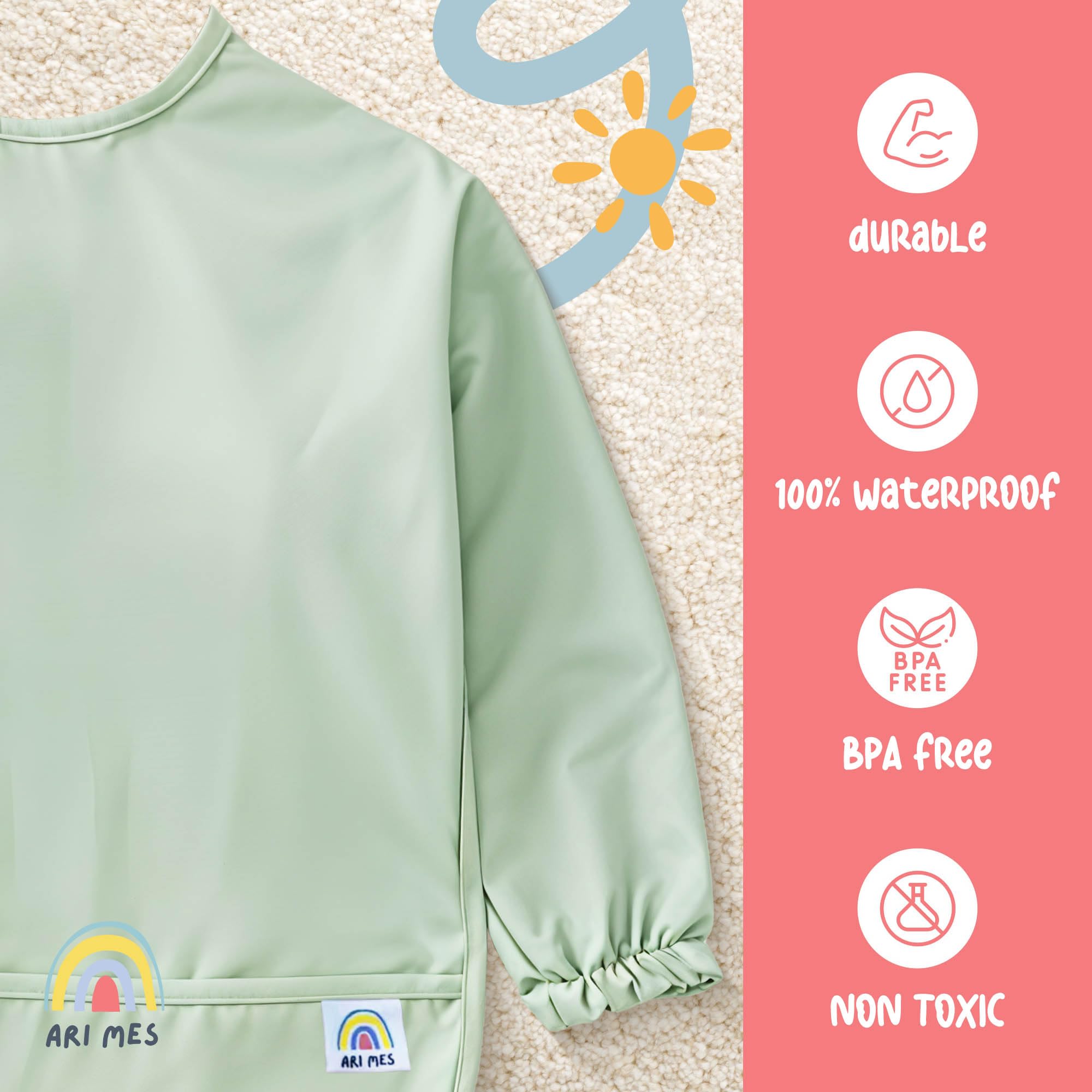 ARI MES Baby Bibs With Sleeves Waterproof Toddler Smock Bib Feeding