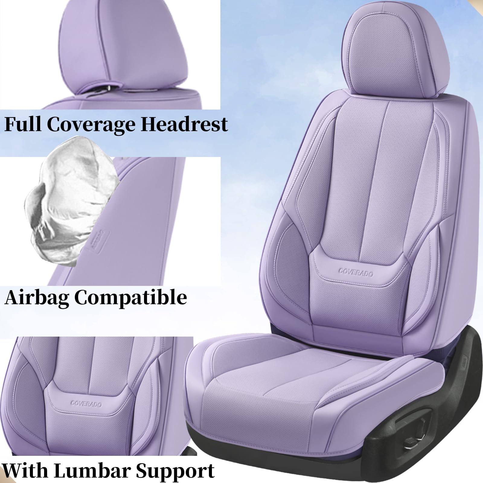 Coverado Seat Covers, Car Seat Covers Front Seats, Car Seat Cover, Car Seat Protector Waterproof, Car Seat Cushion Nappa Leather, Purple Seat Covers Carseat Cover Universal Fit for Most Cars