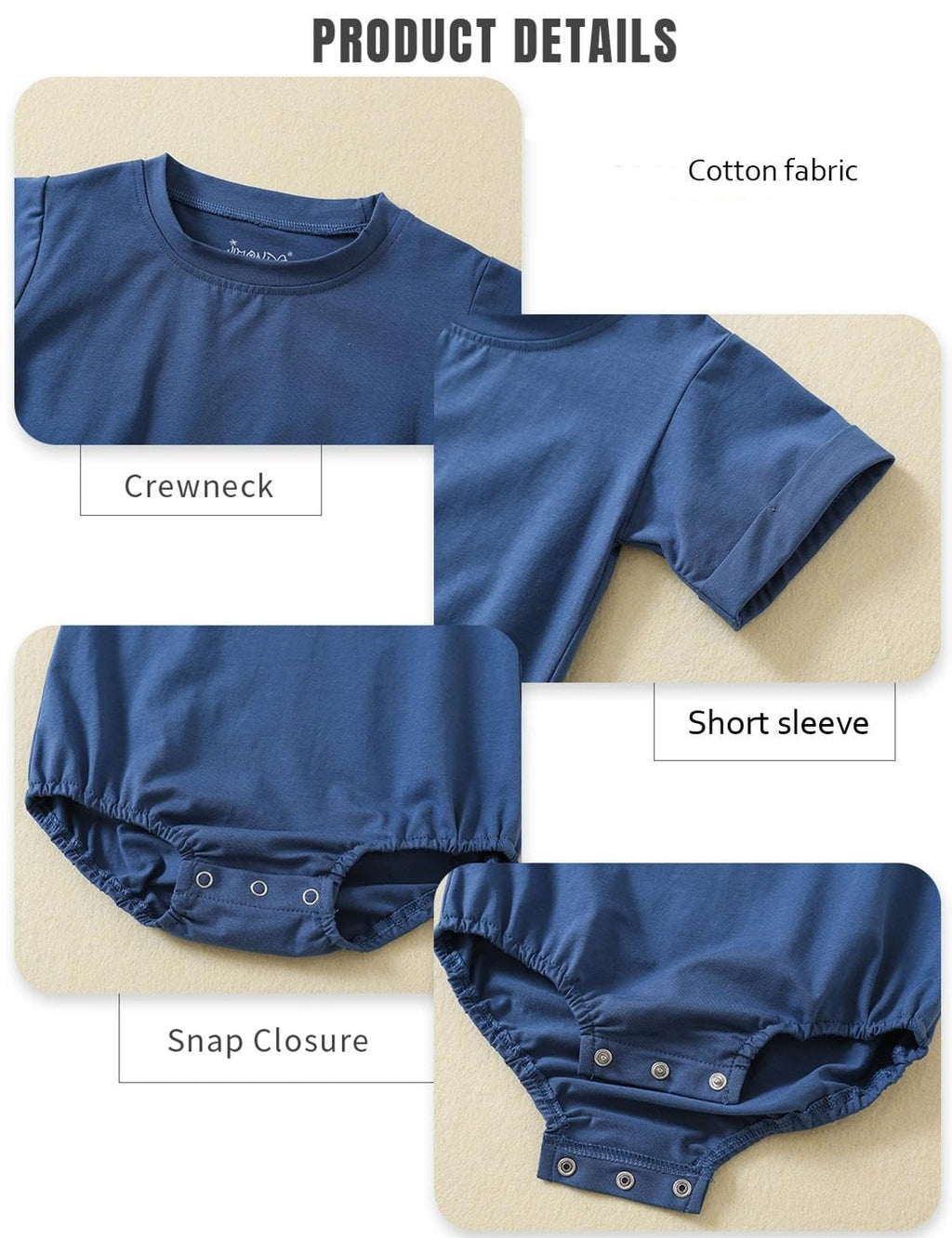 Jimonda Baby Bubble Rompers Boy Girl Cotton Shirt Clothes（Blue Black，12-18M）