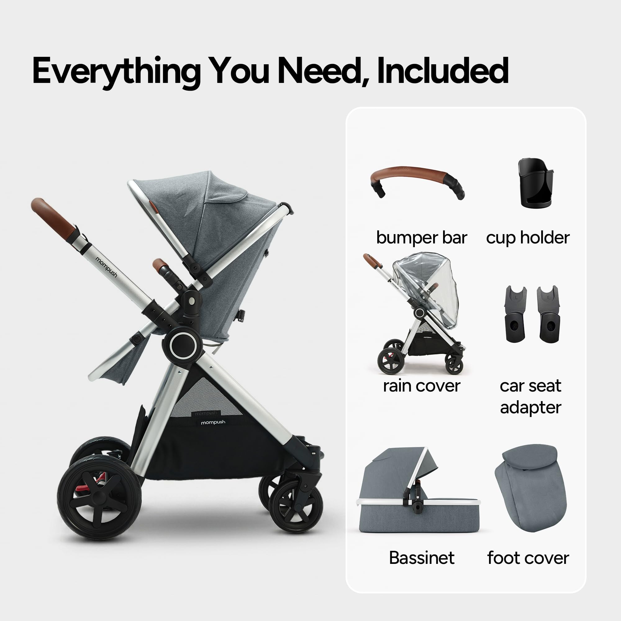 Mompush Ultimate2 Full-Size Stroller with Bassinet, Newborn to Toddler